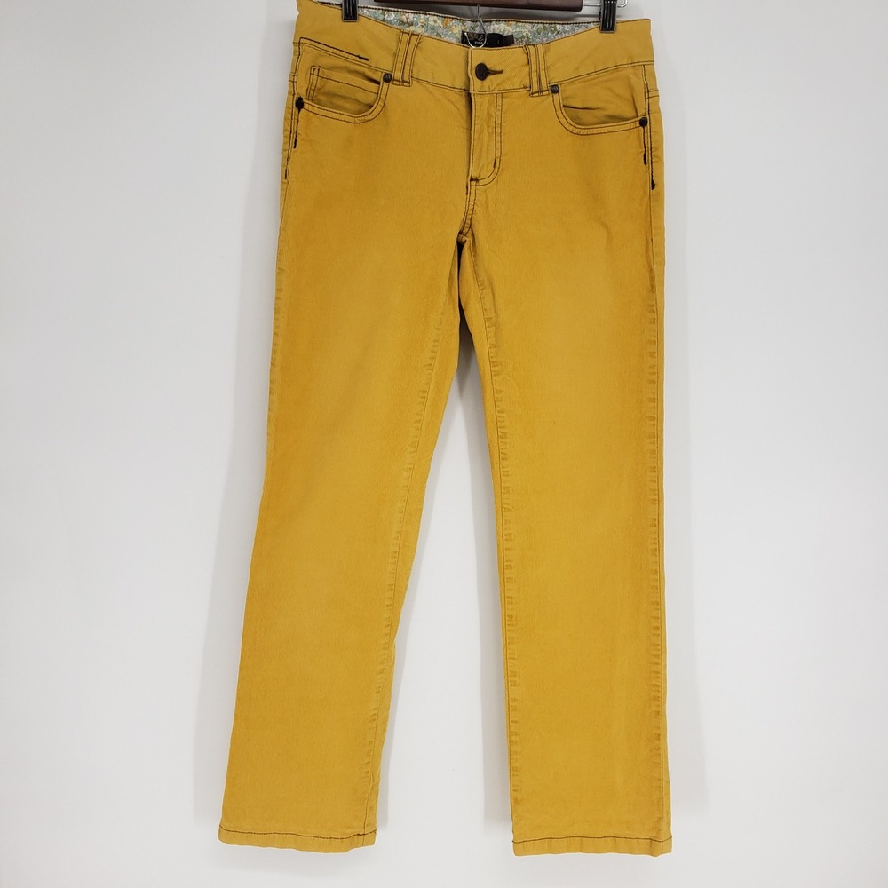 Prana Mustard Yellow Corduroy Straight Leg Pants Women Size 6 Stretch Low Rise